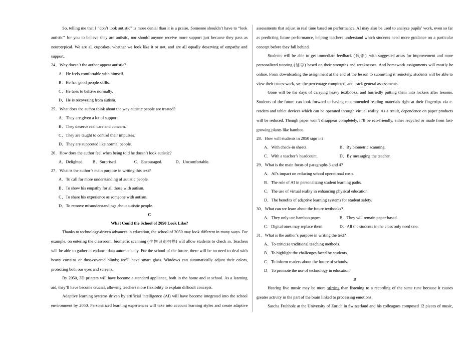 高二英语第一次月考卷01(考试版A3)(江苏专用).docx_第3页