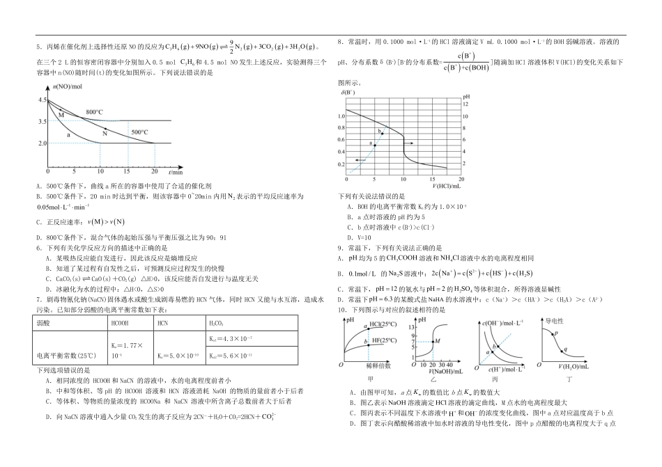 高二致远班月考化学试题.pdf_第2页