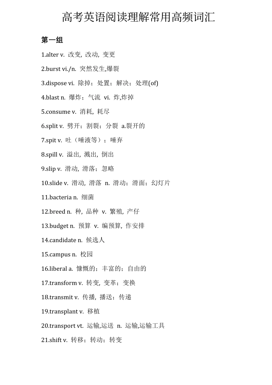 高考英语阅读理解常用高频500词汇-单词-词义（23页）.pdf_第1页