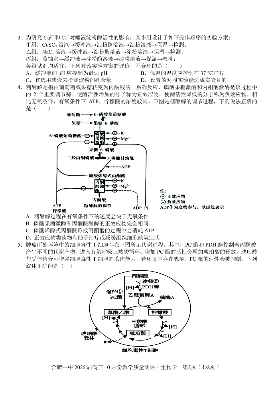 高三10月份教学质量测评生物卷.pdf_第2页