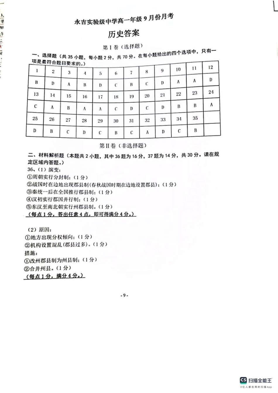 高一分班考试历史答案.pdf_第1页