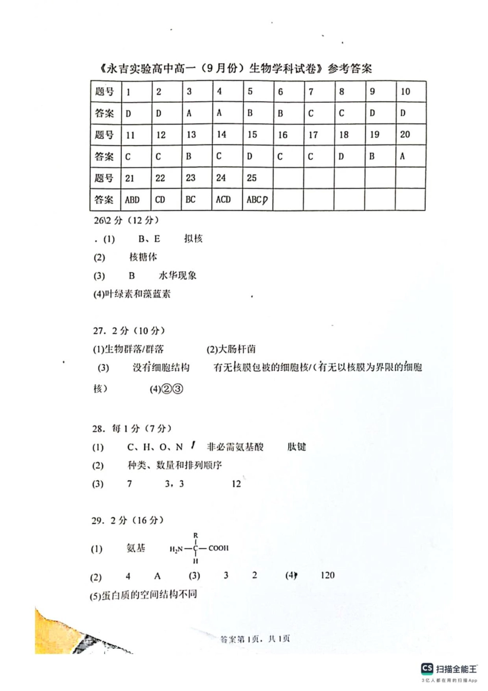 高一分班考试生物答案.pdf_第1页