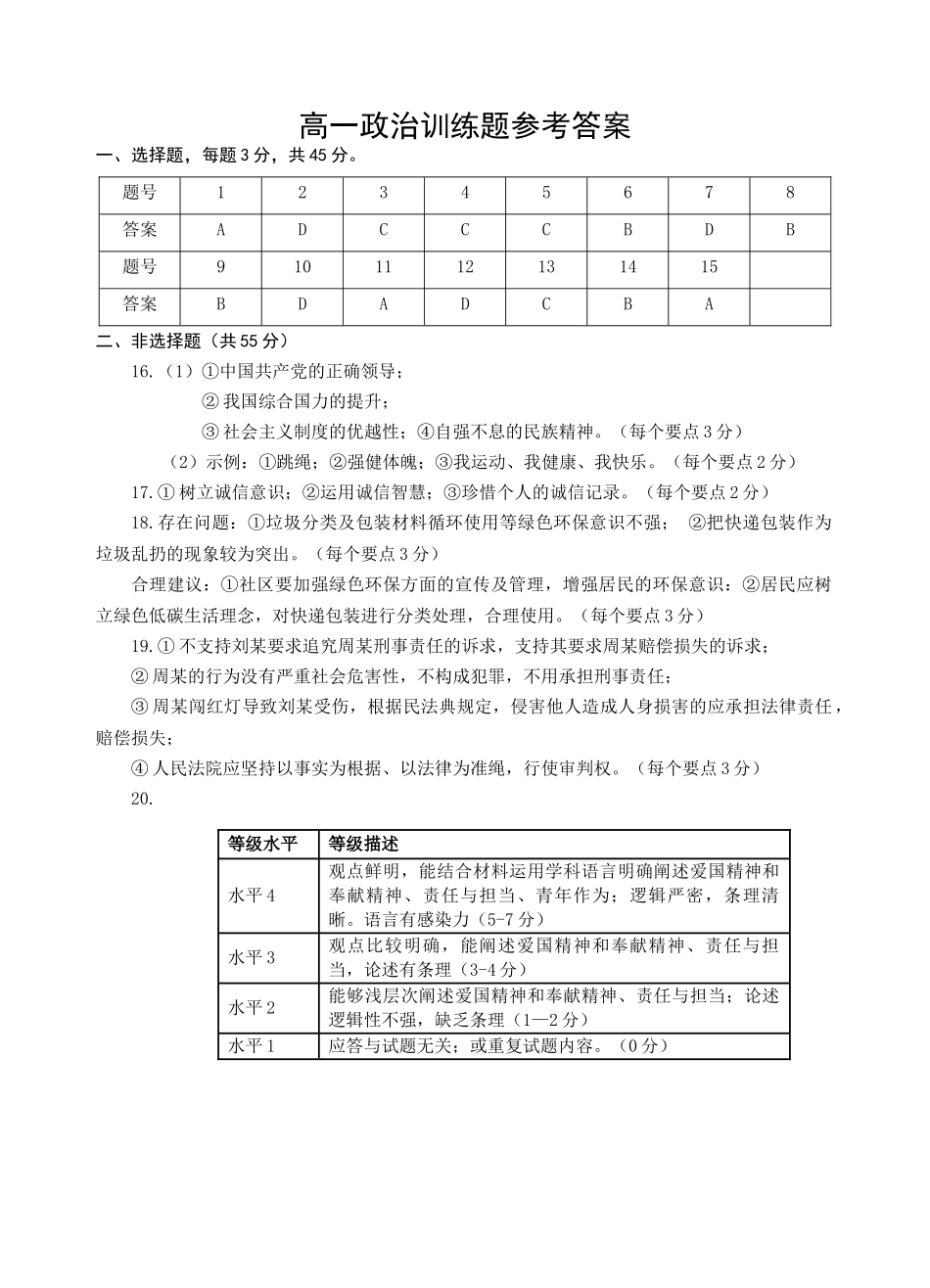 高一政治训练题答案.docx_第1页