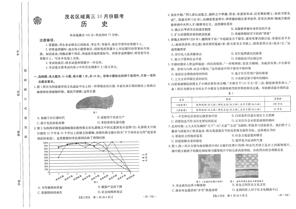 广东茂名区域2025届高三10月金太阳联考（金太阳25-72C）（10.15-10.17）历史试卷.pdf_第1页