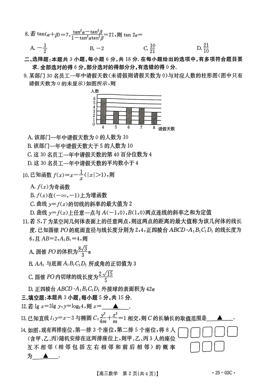 广东省2025届高三年级8月26-27金太阳联考（金太阳25-02C）（8.26-8.27）数学试卷（超清版）.pdf_第2页