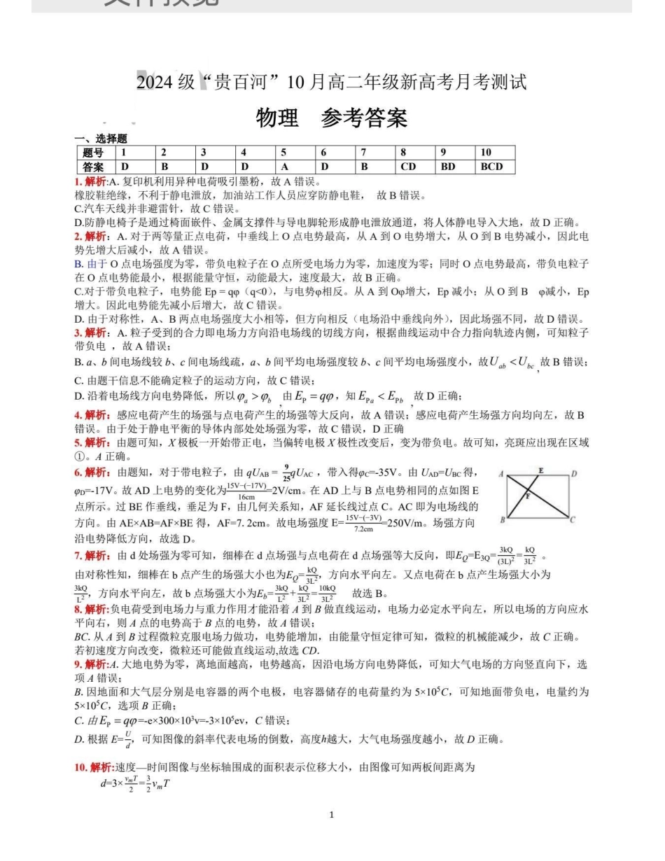 贵百河2025-2026学年高二上学期10月月考物理答案.pdf_第1页