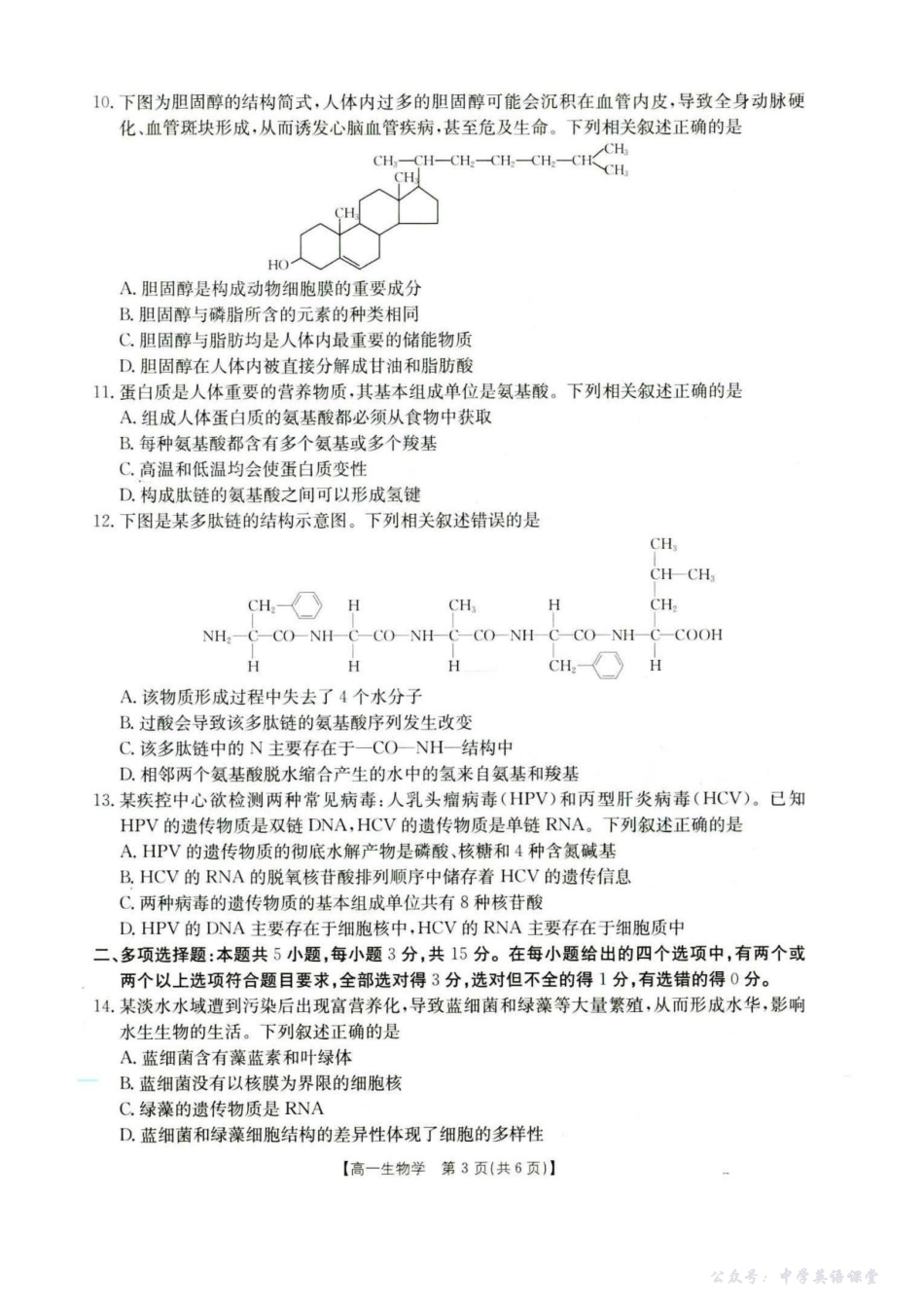 河北省保定市部分高中2025-2026学年高一上学期10月月考生物试卷含答案.pdf_第3页