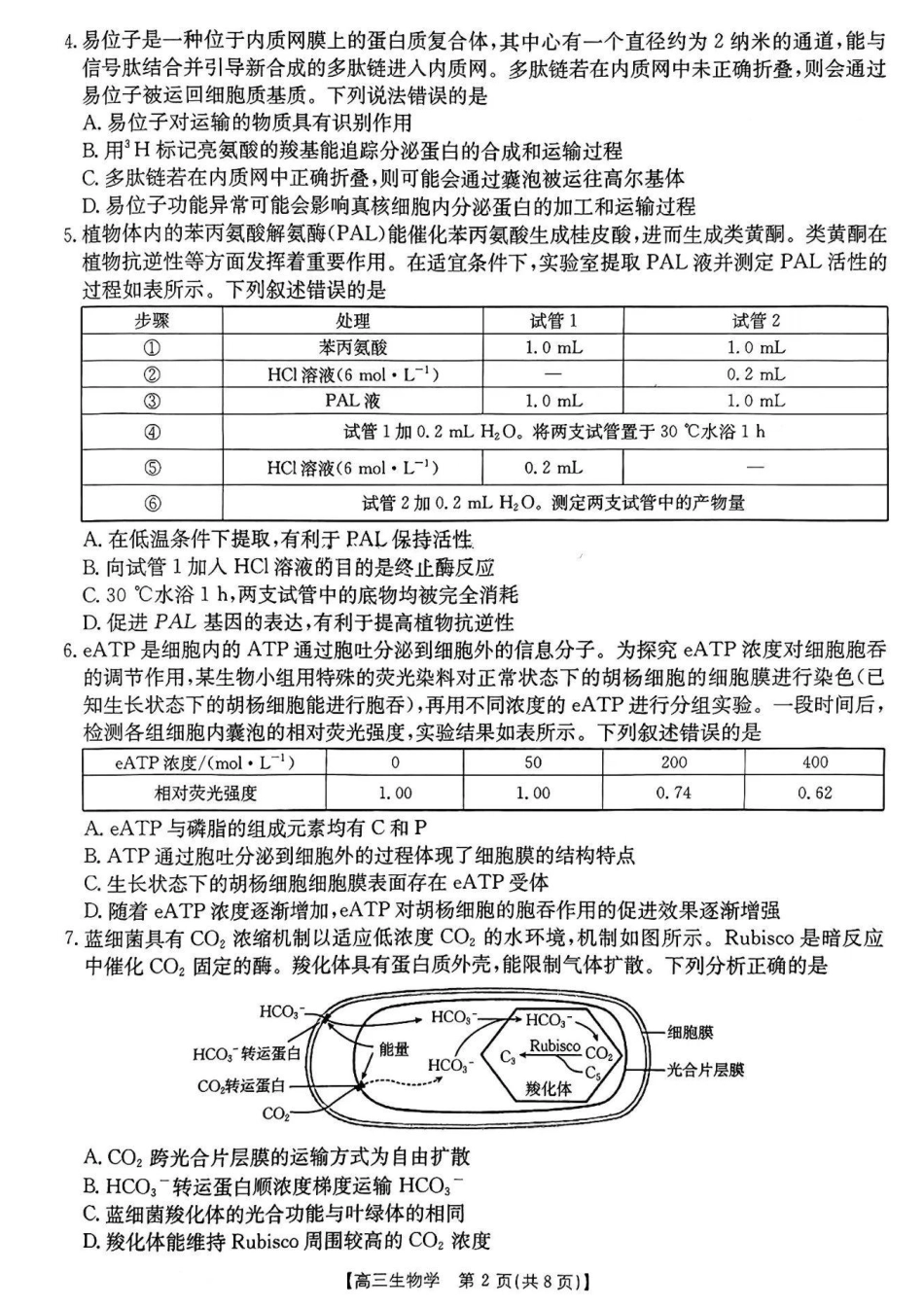 河南省2024-2025年金太阳高三年级联考（三）暨10月月考（10.28-10.29）生物试卷+答案.pdf_第2页