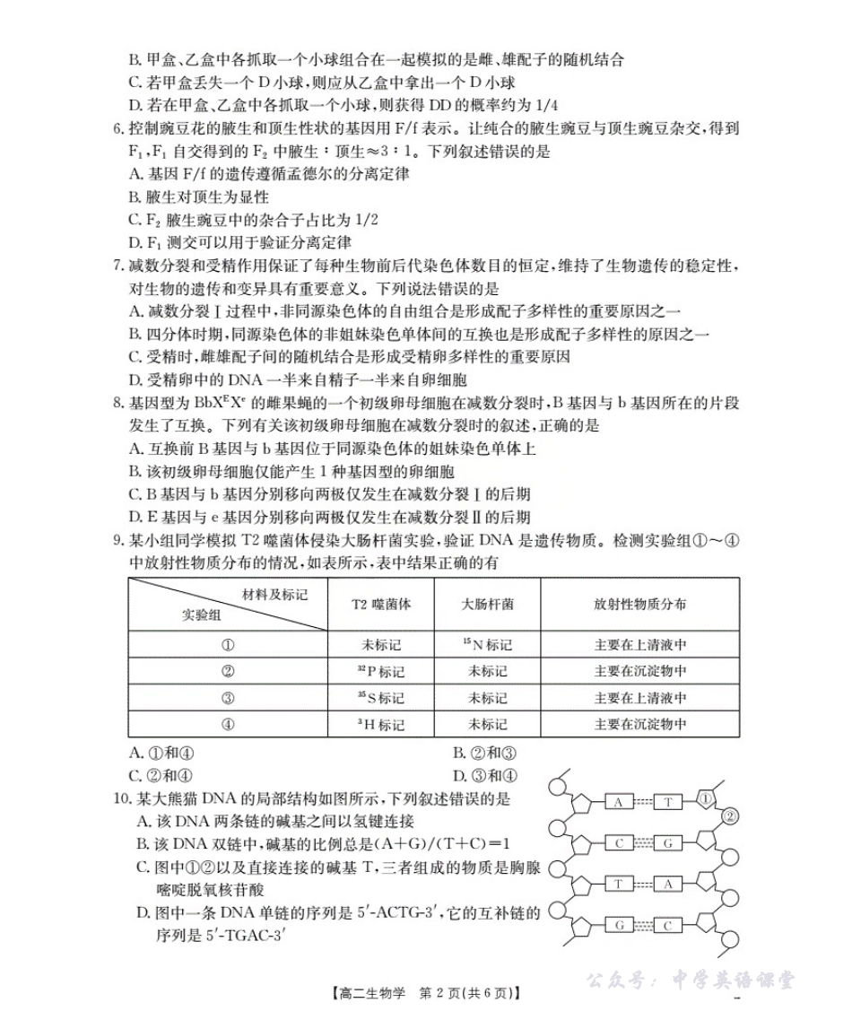 河南省2025-2026学年高二上学期第一次联考生物.pdf_第2页