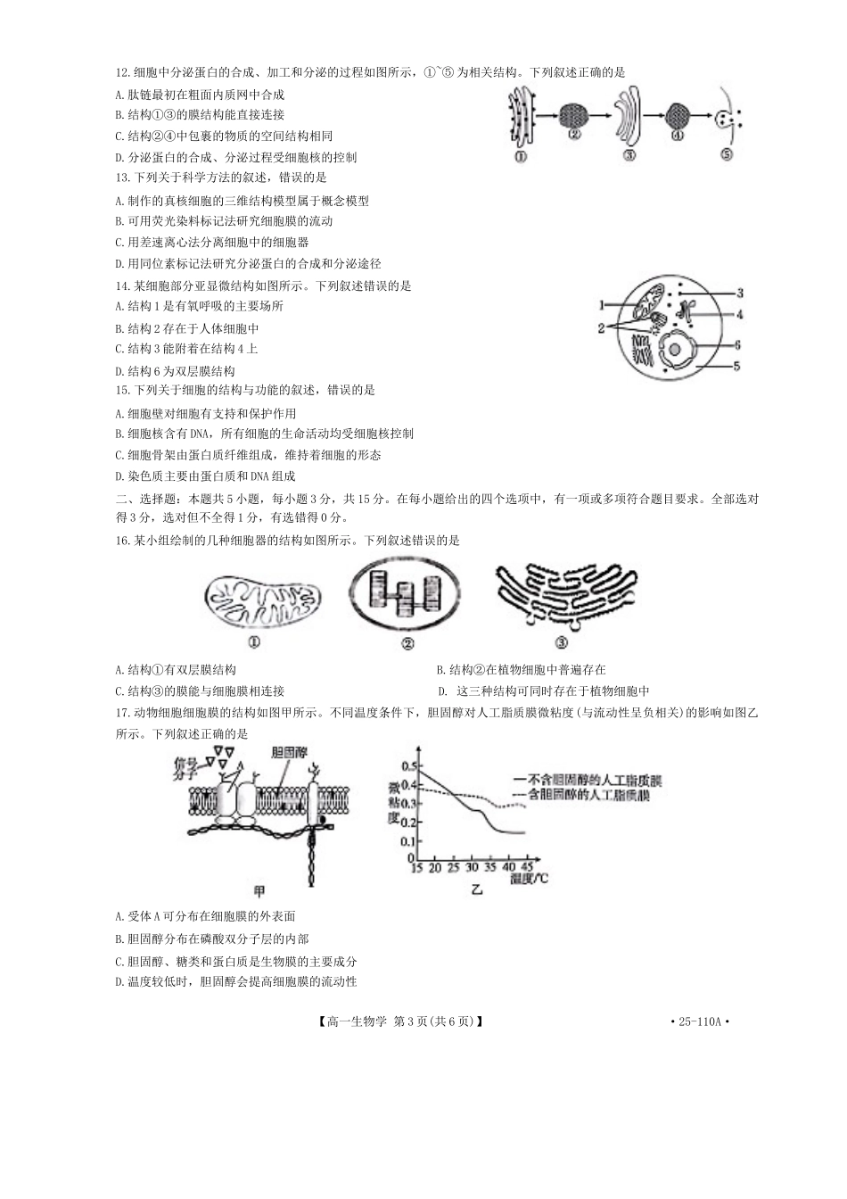 河南省部分学校2024-2025学年高一上学期选科考试生物含解析.docx_第3页