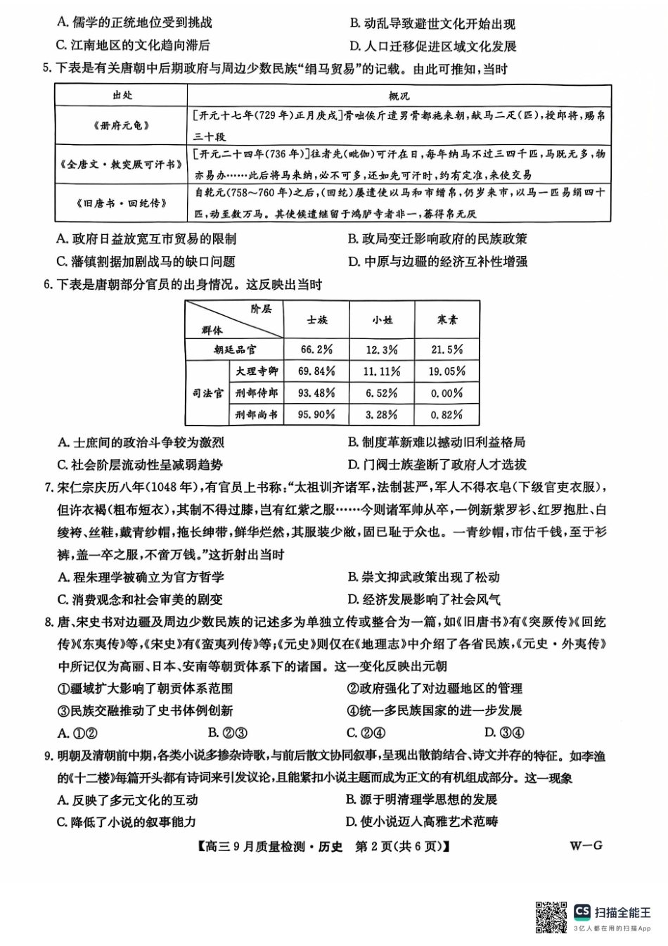 河南省九师联盟2025届高三9月质量检测巩固卷（10.8-10.9）历史试卷.pdf_第2页