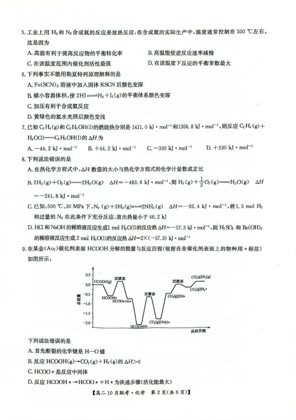 河南省洛阳强基联盟2024-2025学年高二上学期10月联考试题化学含解析.pdf_第2页