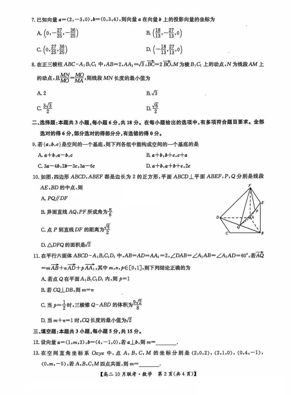 河南省洛阳强基联盟2024-2025学年高二上学期10月联考试题数学含解析.pdf_第2页
