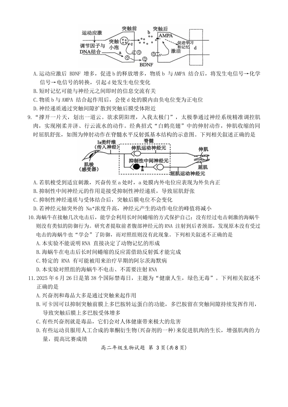 河南省南阳市六校2025-2026学年高二上学期第一次联考生物.docx_第3页