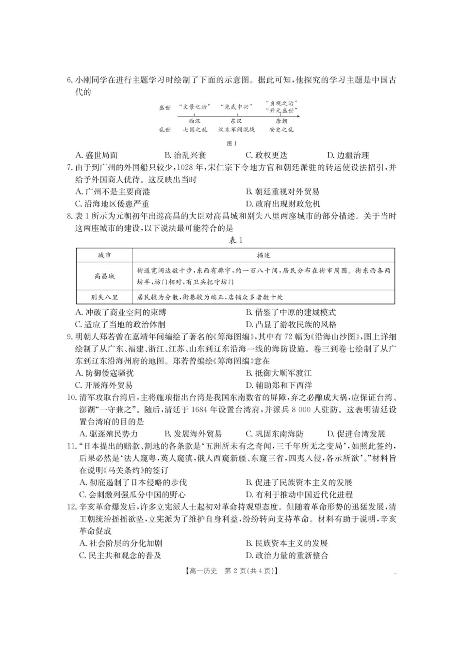 河南省驻马店市第一高级中学2025-2026学年高一上学期新生学科素养测试历史试题.pdf_第2页