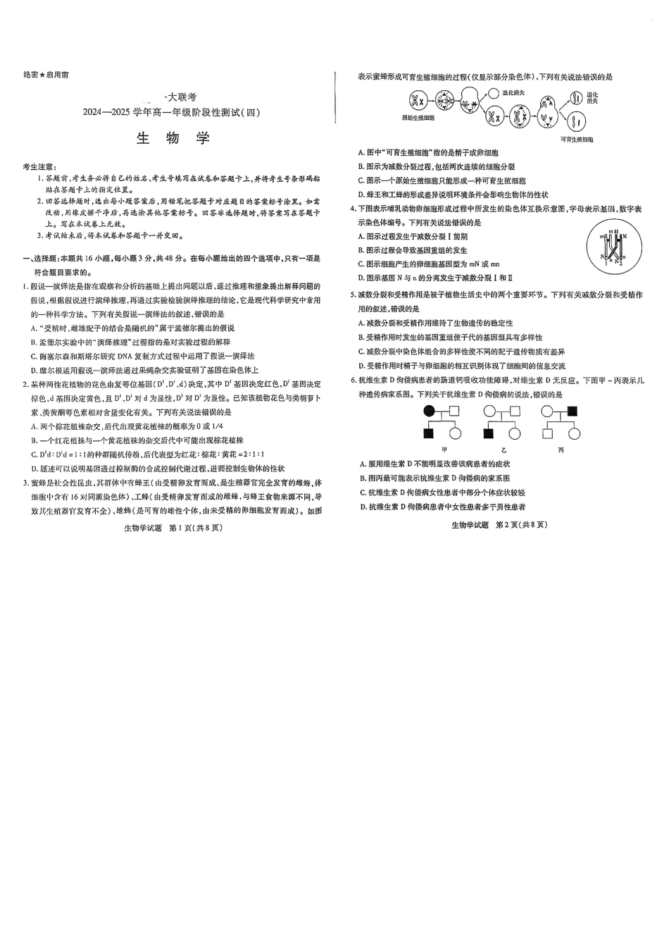 河南天一大联考2024-2025高一下学期5月阶段性测试（四）-生物试卷+答案.pdf_第1页