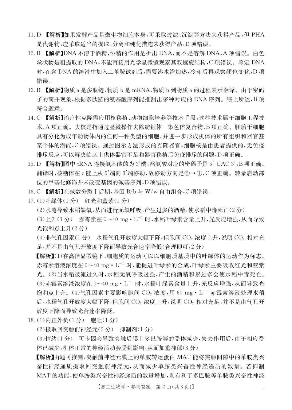 河南新乡2024-2025学年下学期高二生物试卷答案.pdf_第2页