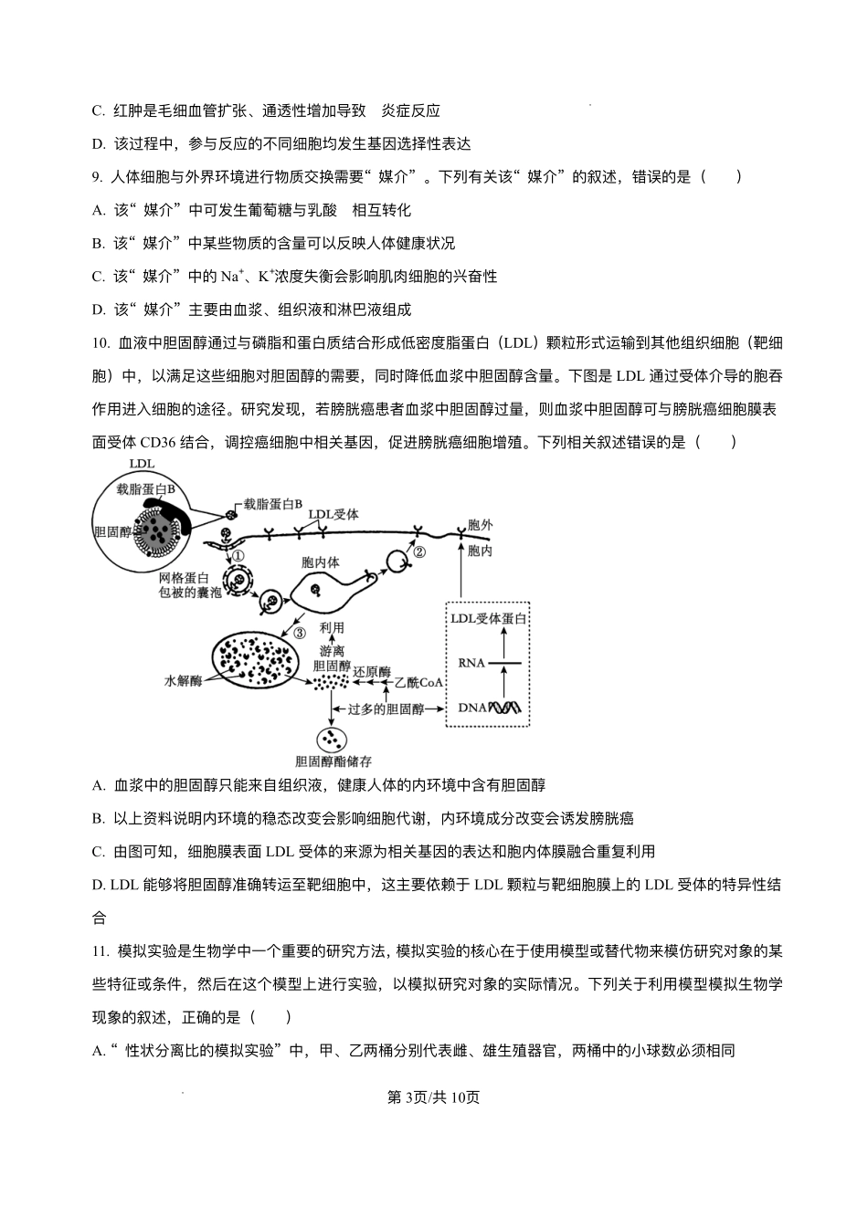 湖北省汉川市金益高级中学2025-2026学年高二上学期9月起点考试生物试卷.pdf_第3页