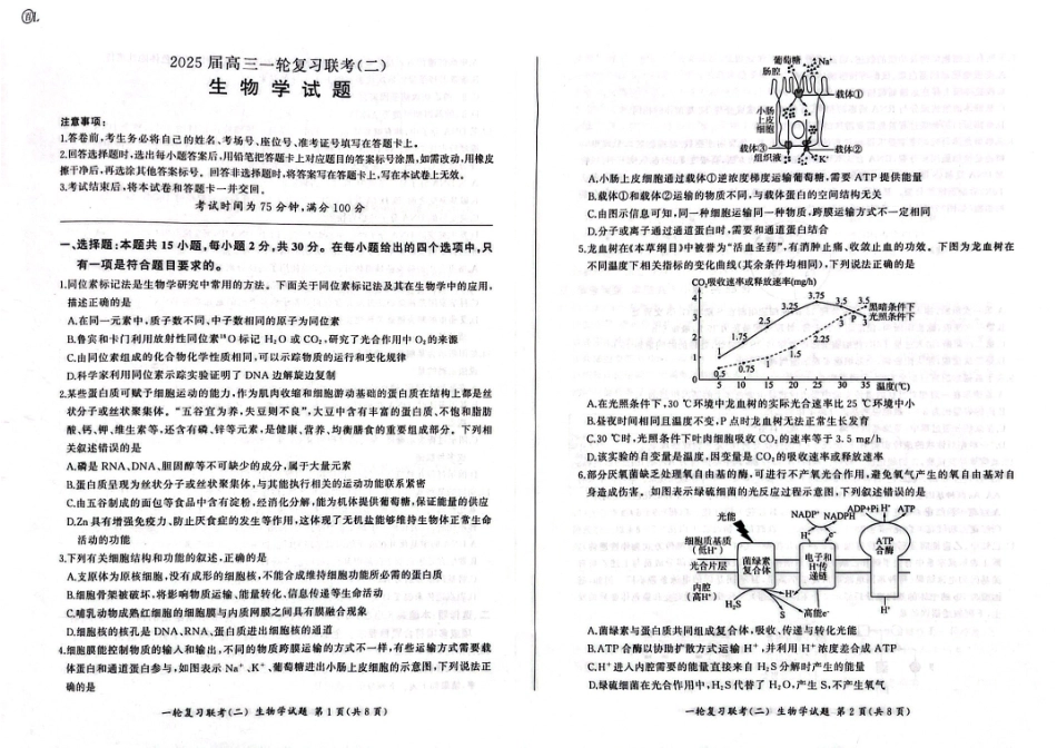湖南省百师联盟2024-2025学年高三上学期10月月考(10.24-10.25)生物试卷.pdf_第1页