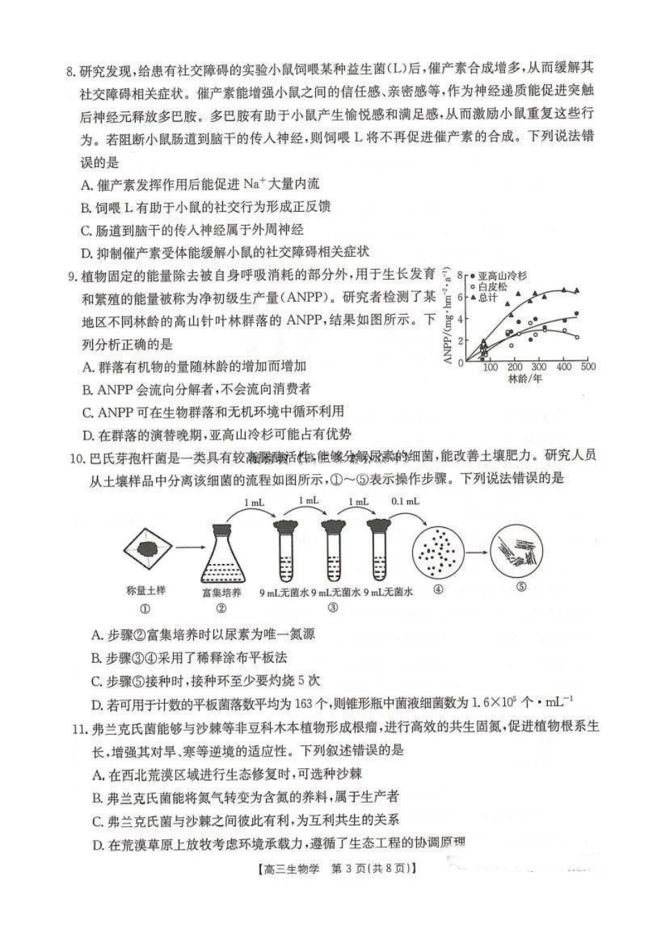 湖南省金太阳2025届高三年级8月入学考试（8.26-8.27）生物试卷+答案.pdf_第3页