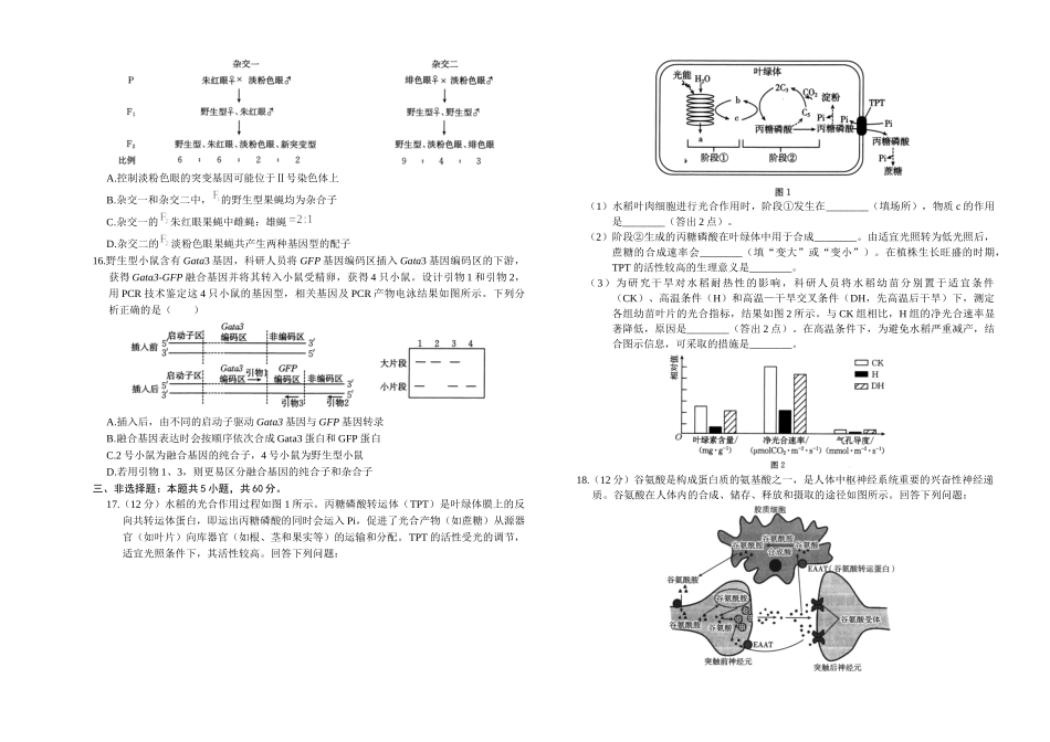 湖南省金太阳部分学校2025届高三年级8月入学考试（8.26-8.27）生物试卷.docx_第3页