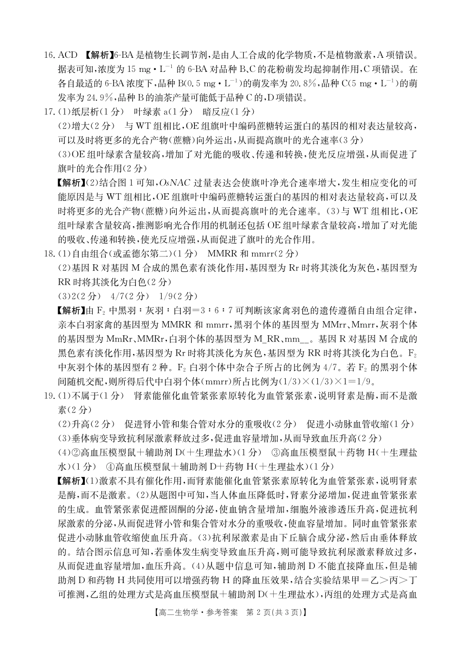 湖南省金太阳多校联考2024-2025学年高二上学期期中考试生物答案.pdf_第2页