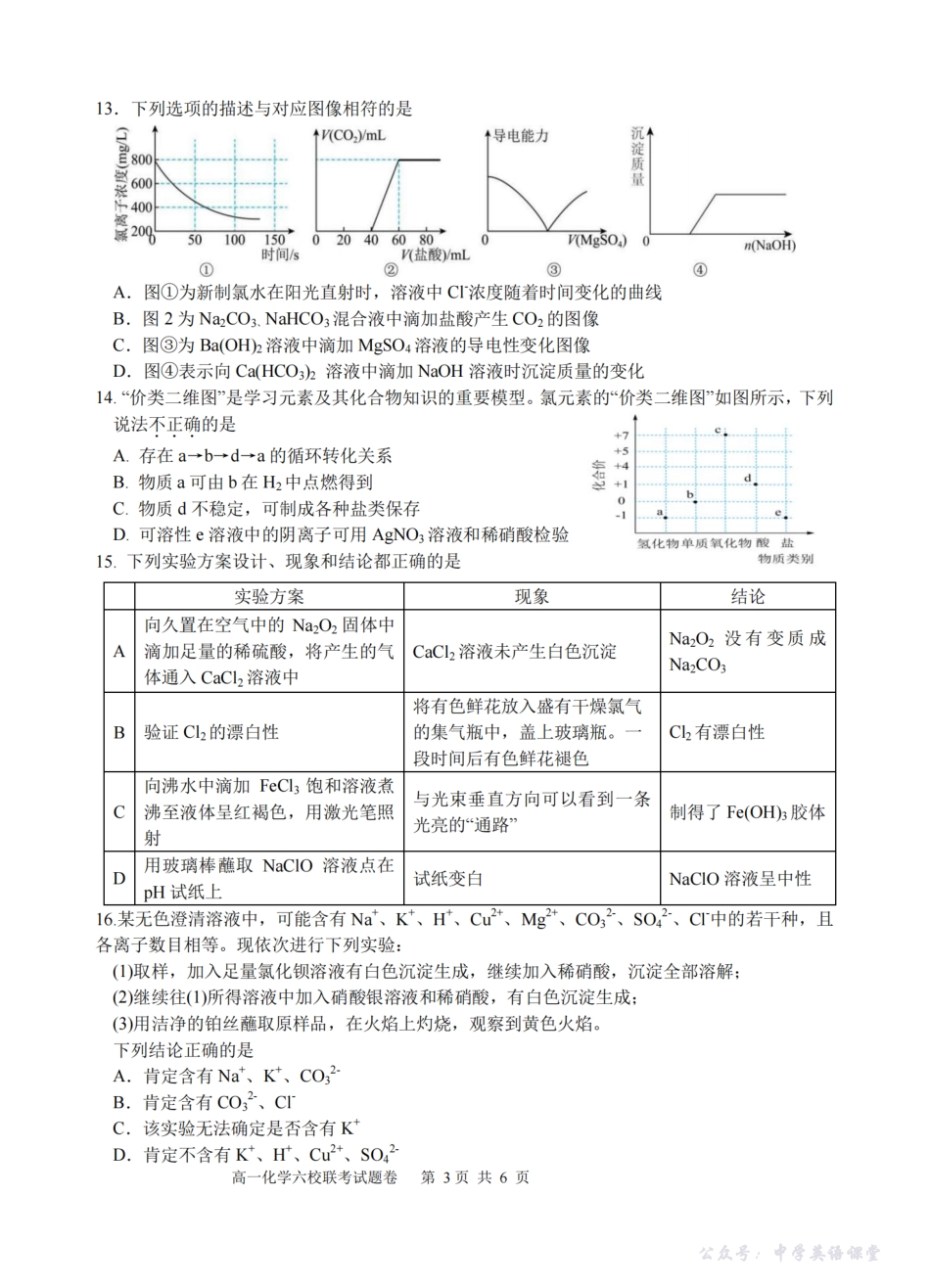 化学卷-2510高一浙江六校.pdf_第3页