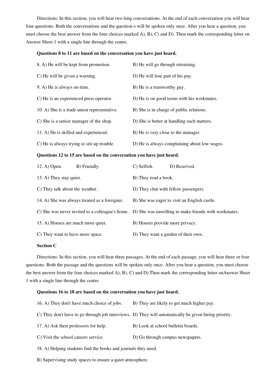 2016年12月大学英语四级（第一套）真题.pdf_第2页