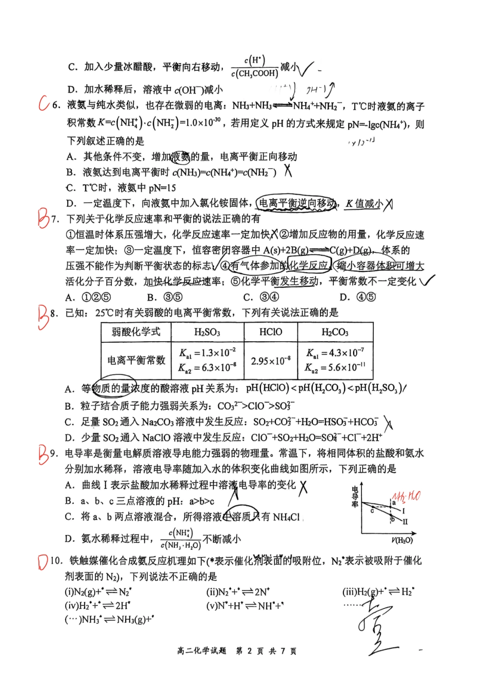 化学试卷答案(手写版)【Top30强校】【高二】山西省山西大学附中2025-2026学年第一学期高二(10月)月考(总第二次)(10.15左右).pdf_第2页