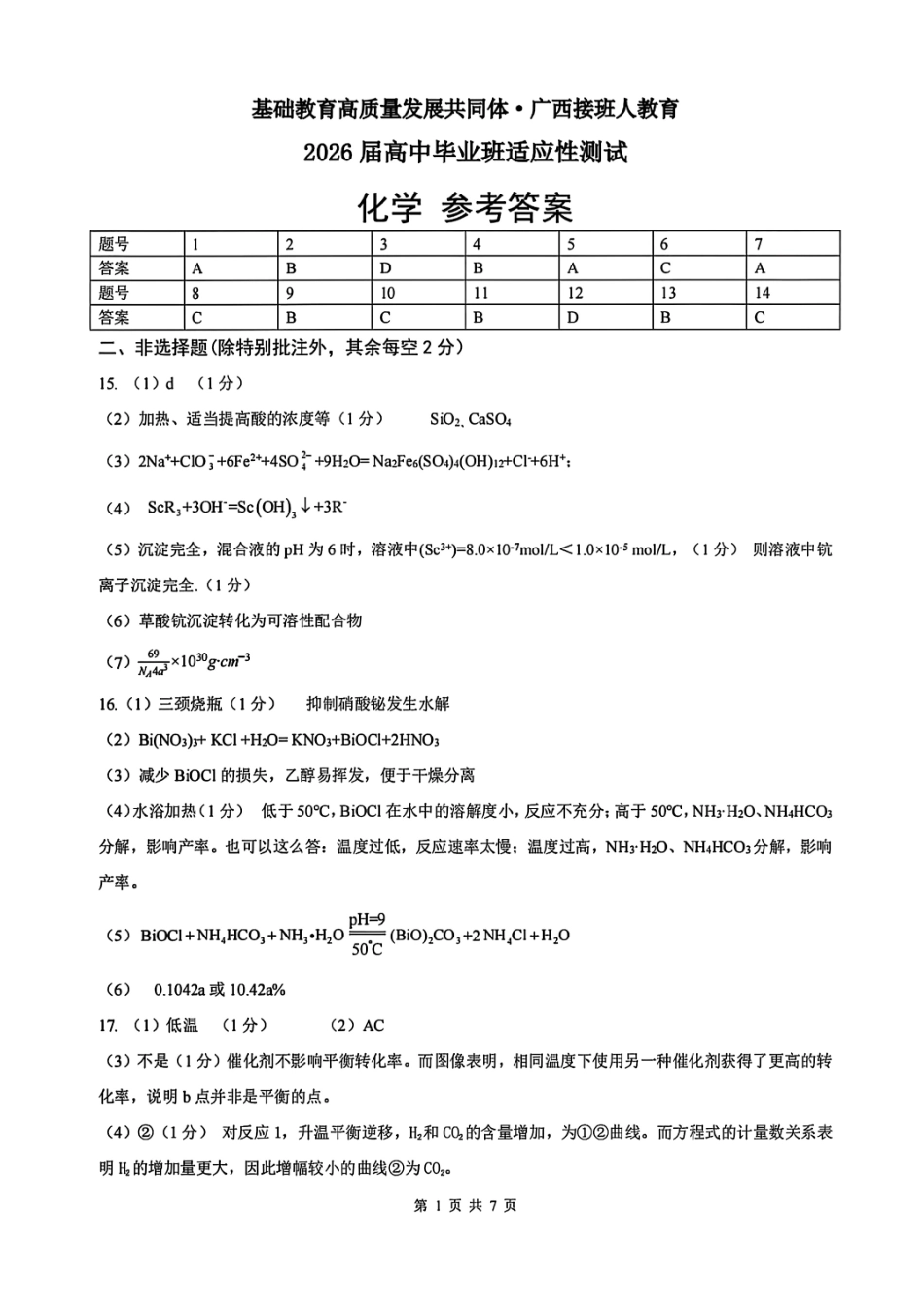 化学试卷答案广西基础教育高质量发展共同体广西接班人教育2026届高中毕业班适应性测试(10.23-10.24).pdf_第1页