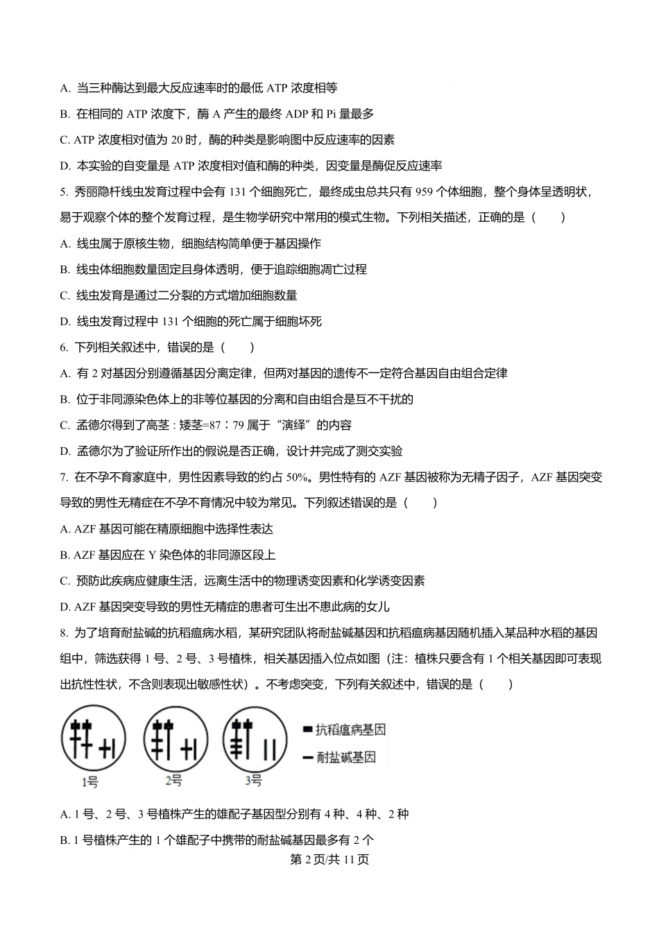 吉林省吉林市第一中学2026届高三上学期第一次质量检测+生物试题(含答案).docx_第2页