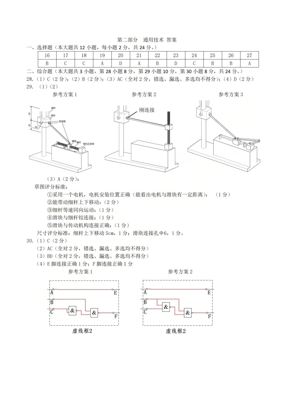 技术试卷答案【百强校大联考】浙江省2025-2026学年第一学期天域全国名校协作体联考(10.9-1.10).pdf_第2页