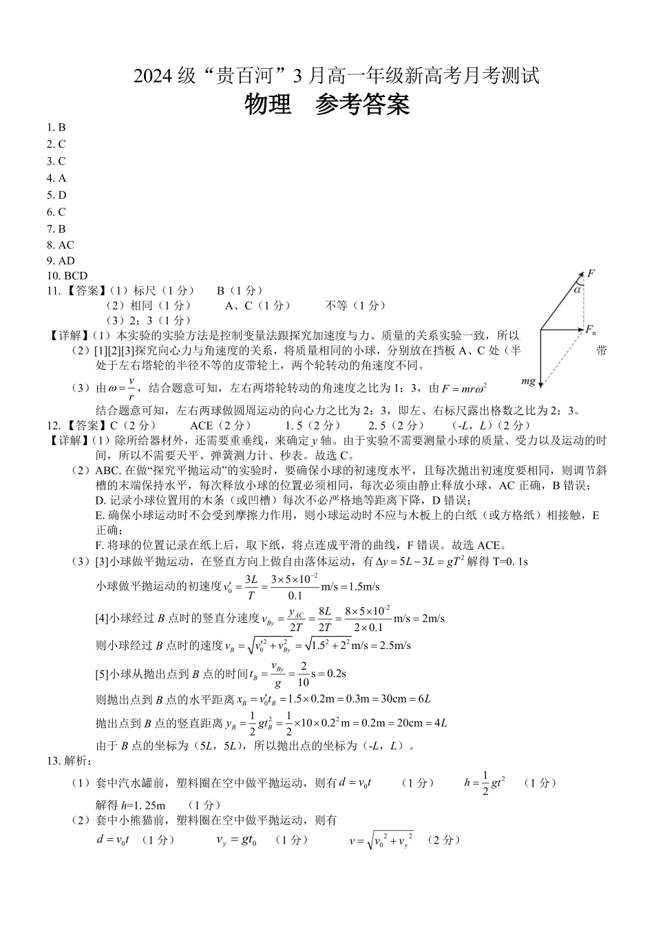 金太阳25-304A2024-2025学年高一下学期3月月考物理答案.pdf_第1页