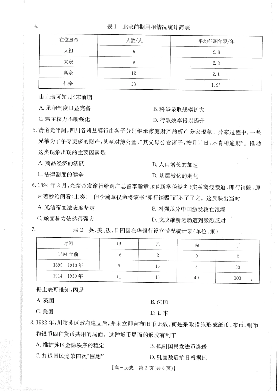 金太阳25-319C2025届高三2月开学考试（2.19-2.20）历史试题.pdf_第2页