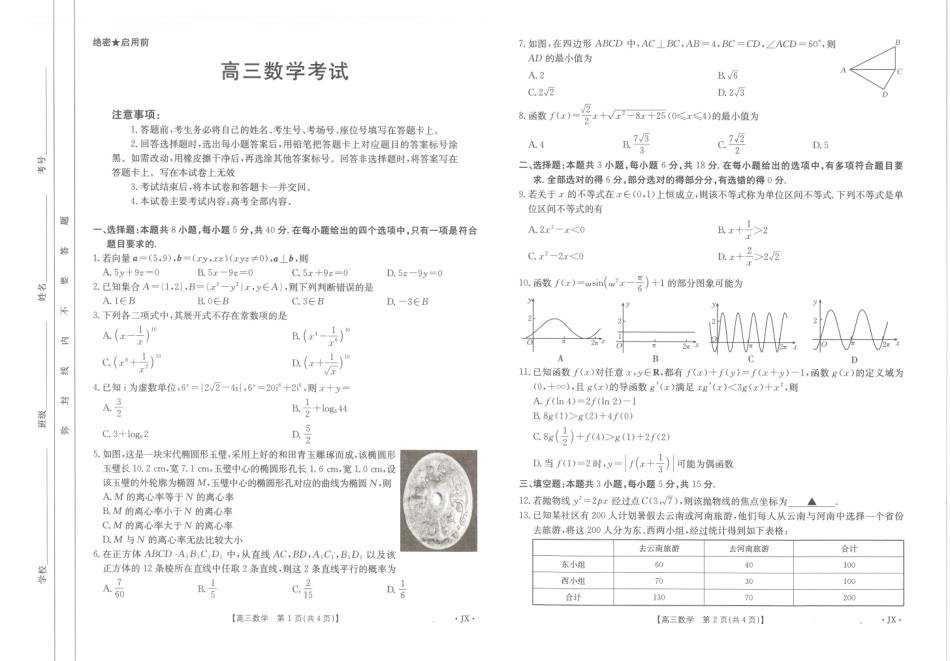 金太阳25-489C2025届全国“优创名校”高三金太阳4月联考（4.8-4.9）【数学试卷】（25-489C）.pdf_第1页