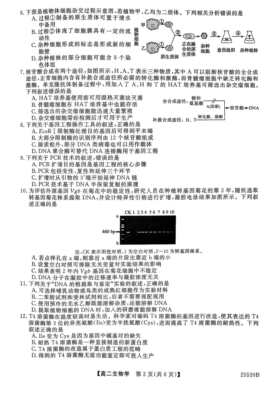 金太阳25-539B2024-2025学年高二下学期6月期末试题生物试题.pdf_第2页