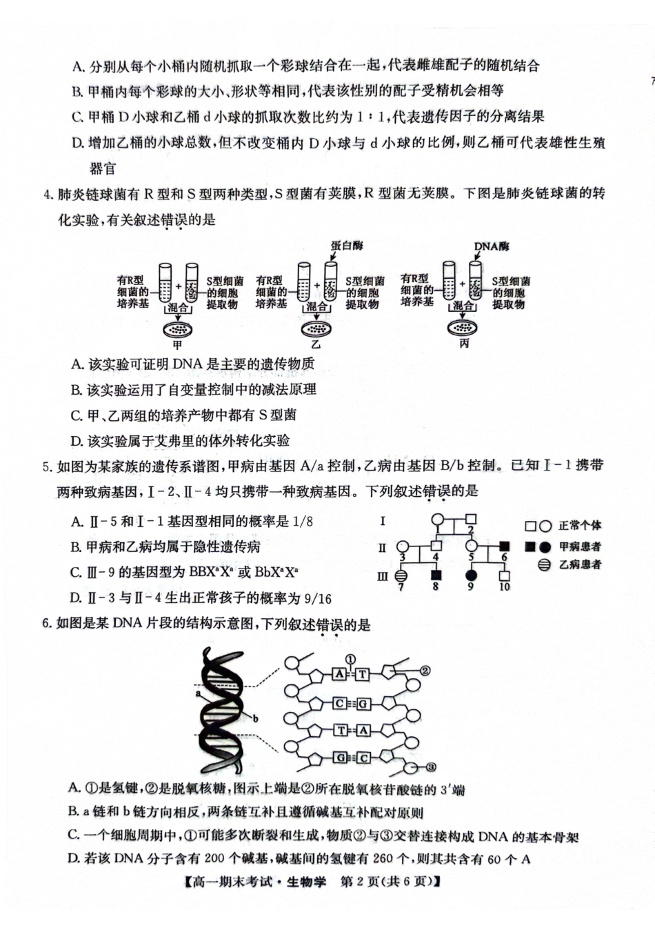 金太阳078A甘肃省酒泉市2023-2024学年高一下学期期末考试生物试卷.pdf_第2页