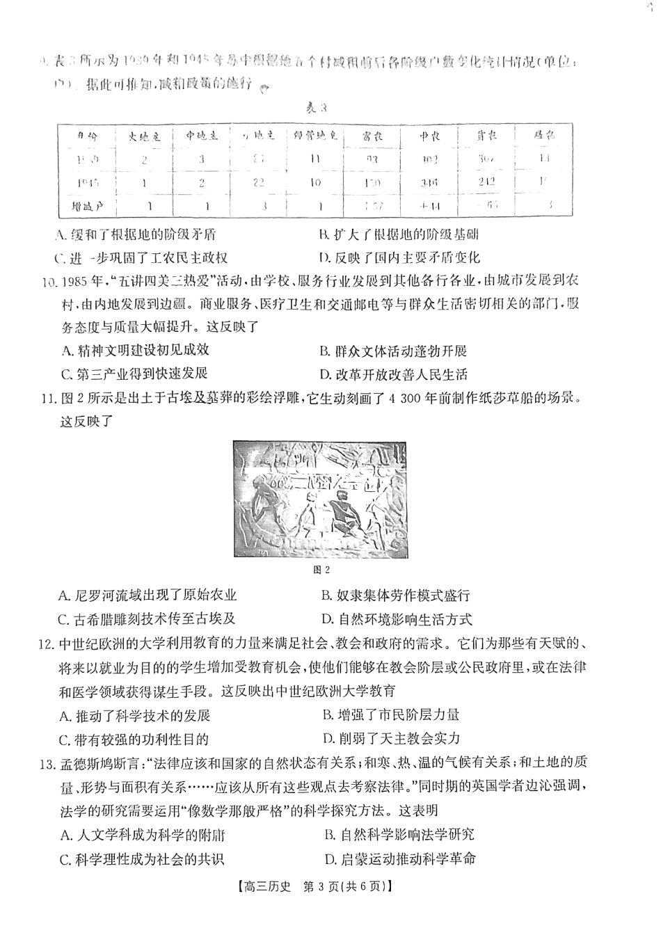 金太阳2025年2月高三年级2月份联考(2.14-2.15)历史试卷+答案.pdf_第3页