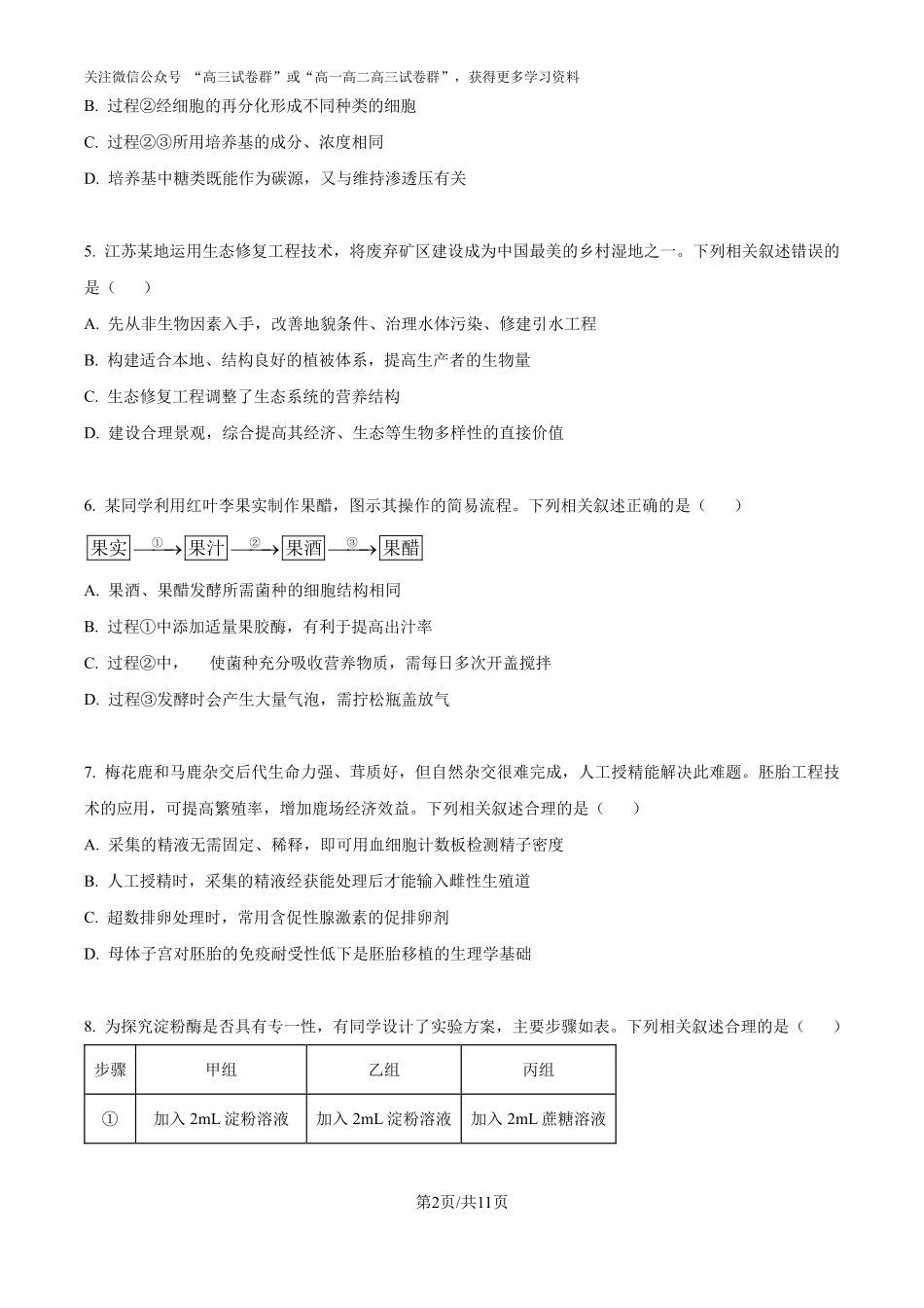 精品解析：2025年高考江苏生物真题（原卷版）.pdf_第2页