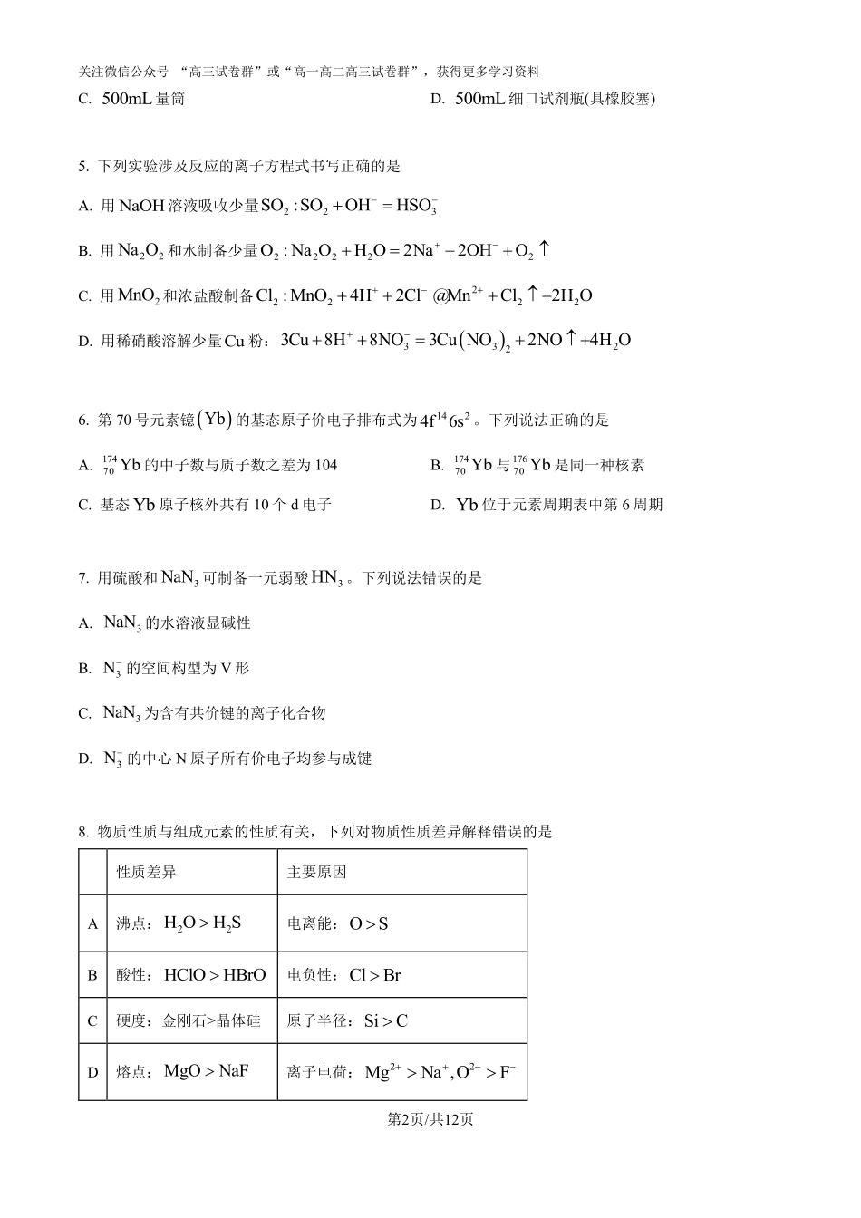 精品解析：2025年山东高考真题化学试题（原卷版）.pdf_第2页