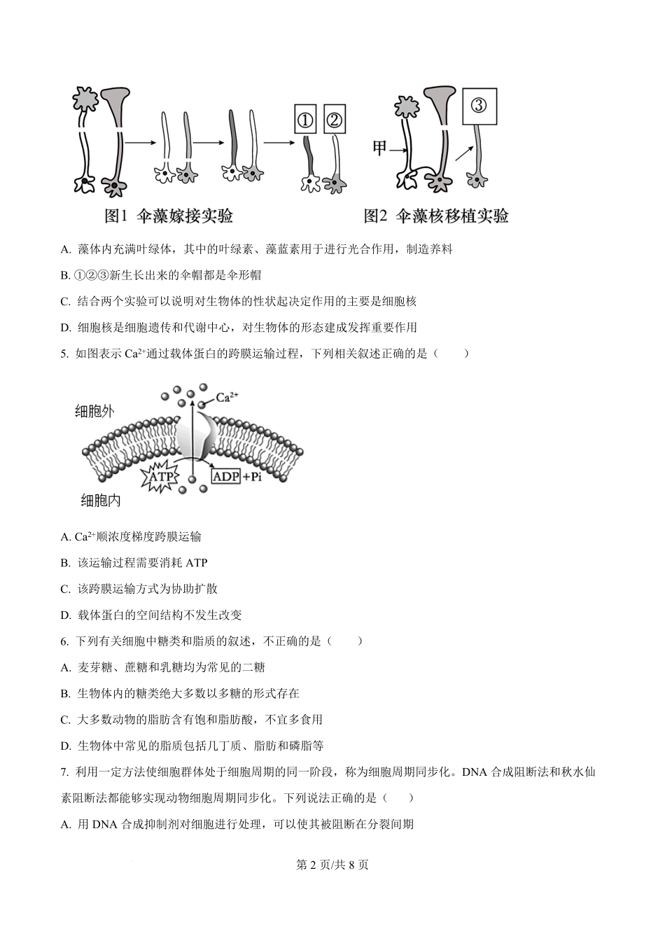 精品解析：河南省信阳市浉河区信阳高级中学2025-2026学年高二上学期开学生物试题（原卷版）.pdf_第2页