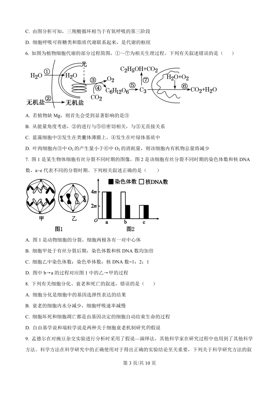 精品解析:云南省玉溪市红塔区云南省玉溪第一中学2025-2026学年高二上学期开学生物试题(原卷版).pdf_第3页