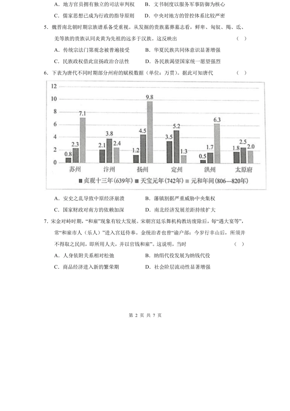 历史试卷【全国第七高中】【成都卷】四川省成都市第七中学2025-2026学年高三上学期10月月考(10.10-10.11).docx_第2页
