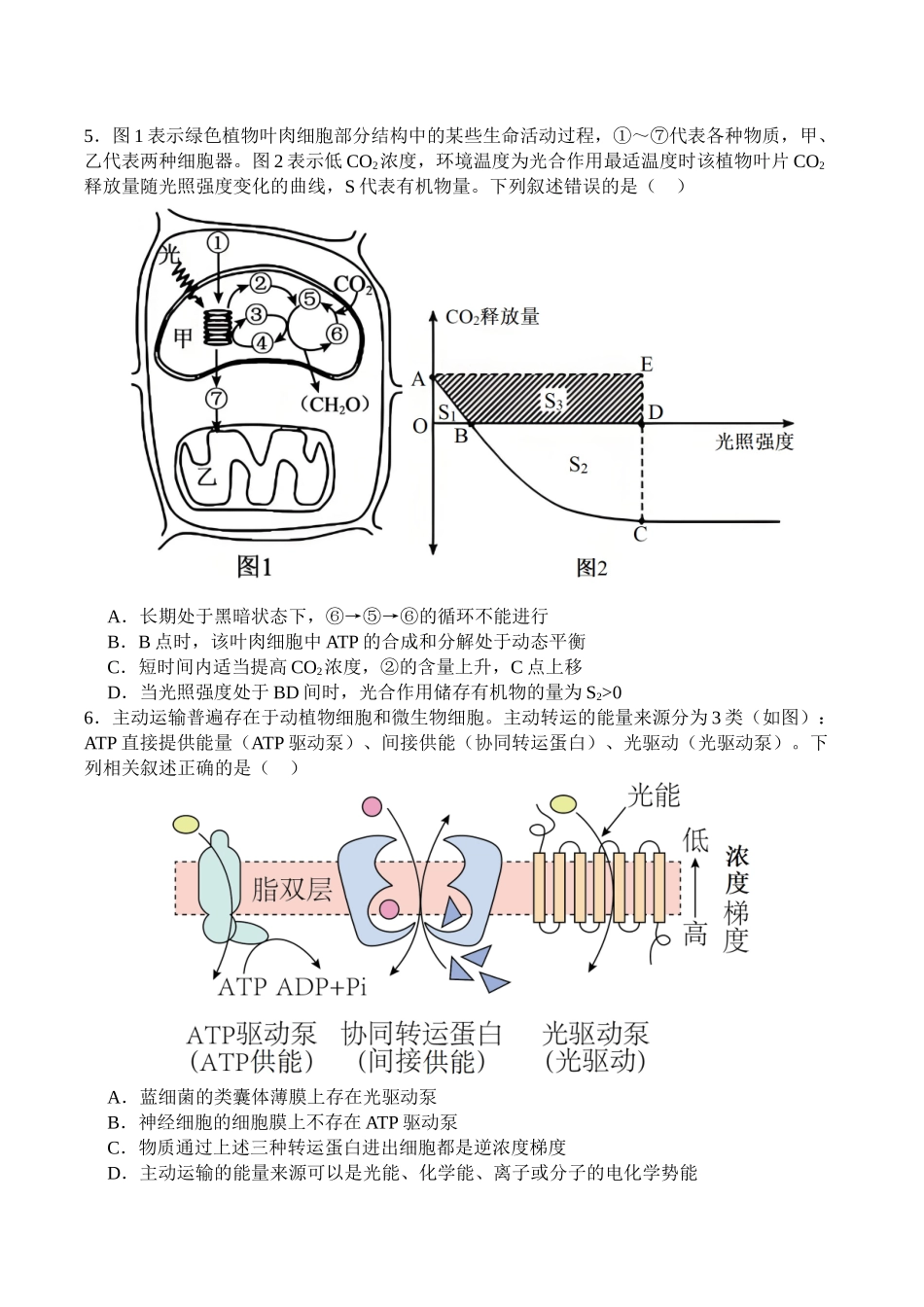 四川省广安中学2025-2026学年高三上学期9月月考生物+答案.docx_第2页