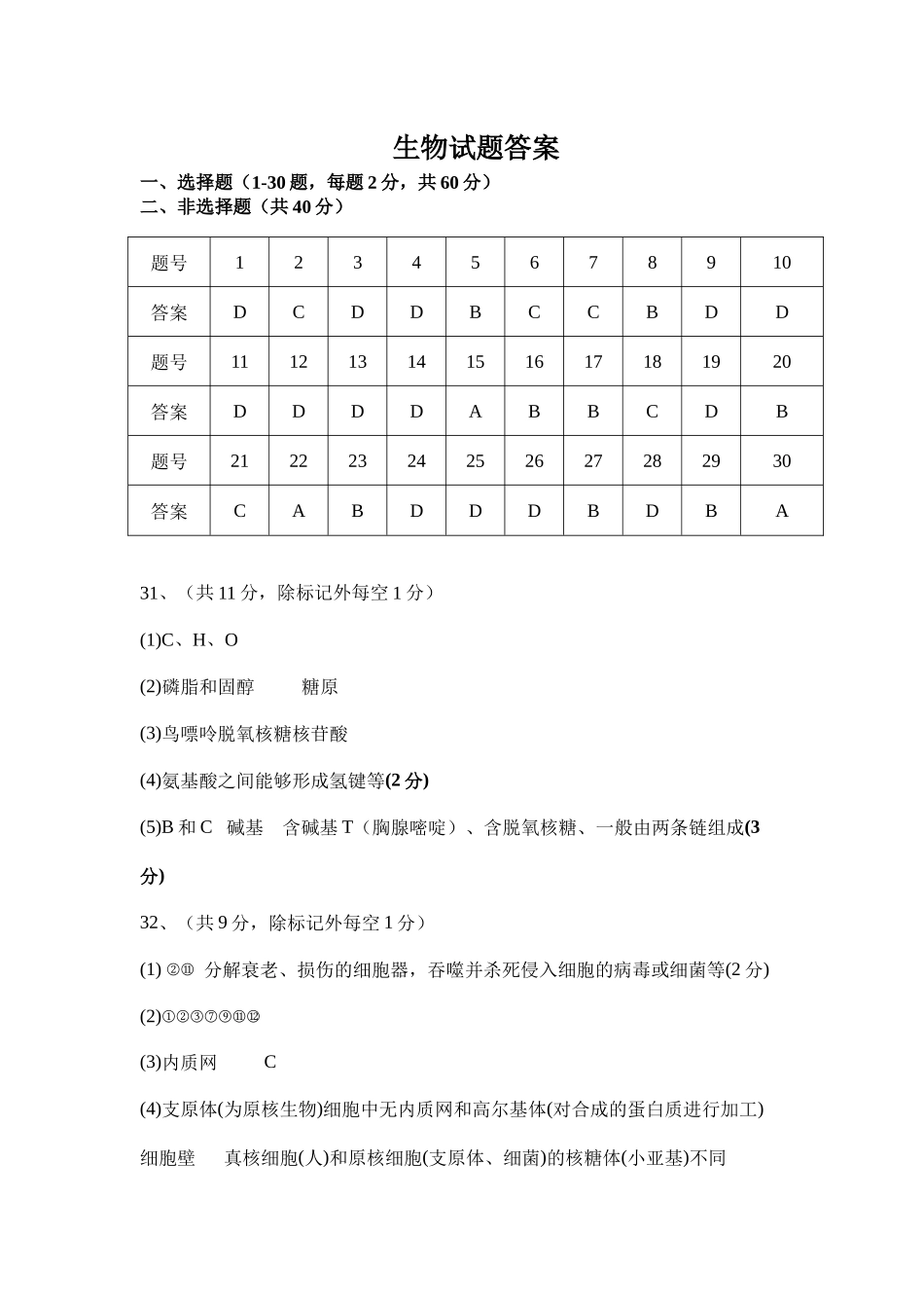 四川省南充高级中学2025-2026学年高一上学期10月月考试题生物答案.docx_第1页