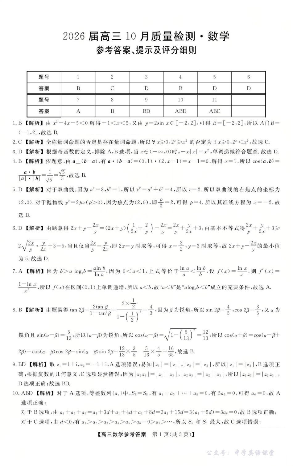 山西省三重教育2026届高三10月质量检测(26006C)数学答案.pdf_第1页