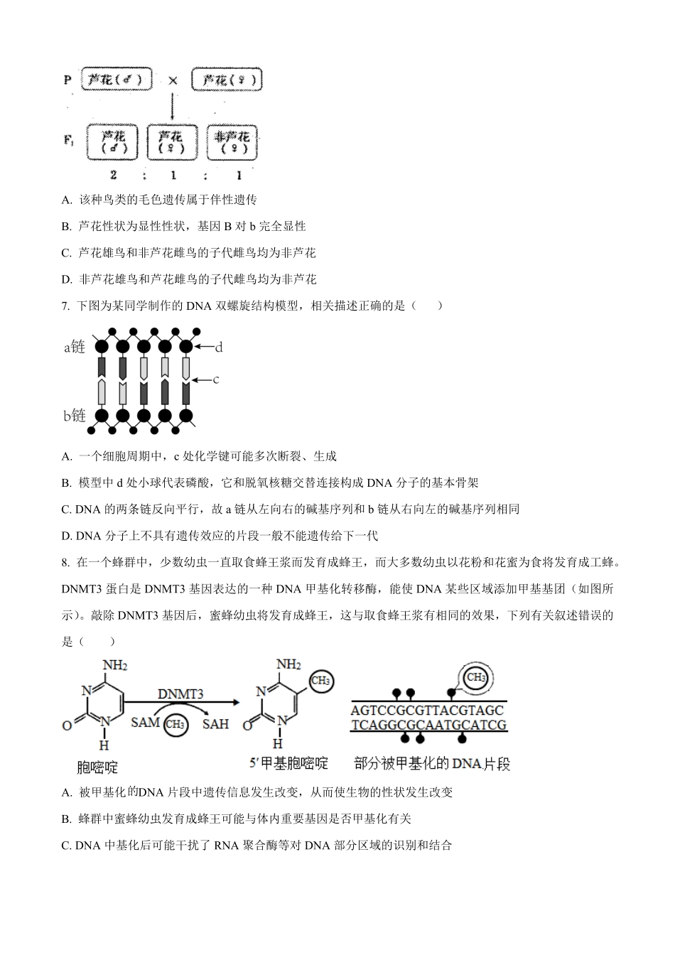 山西省太原市第五中学2025-2026学年高二上学期开学考试生物试题(含答案).pdf_第3页
