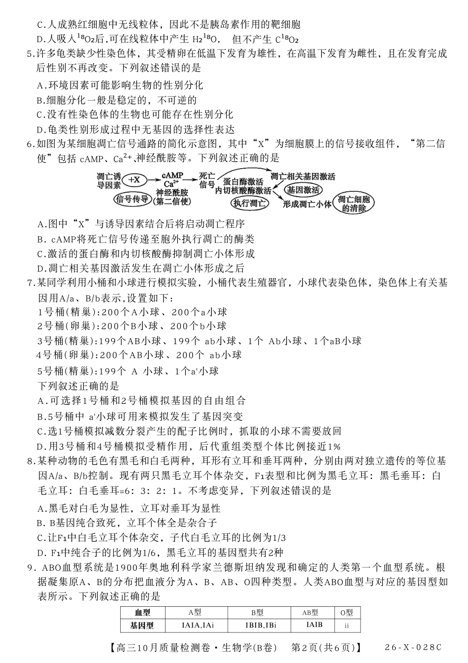 生物试卷(B卷)山西省三晋卓越联盟2025-2026学年高三10月质量检测卷(26-X-028C)(10.9-10.10).pdf_第2页