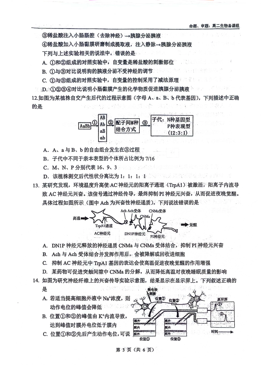 生物试卷【高二】广西壮族自治区南宁二中2025-09月高二月考(9.27-9.28).pdf_第3页