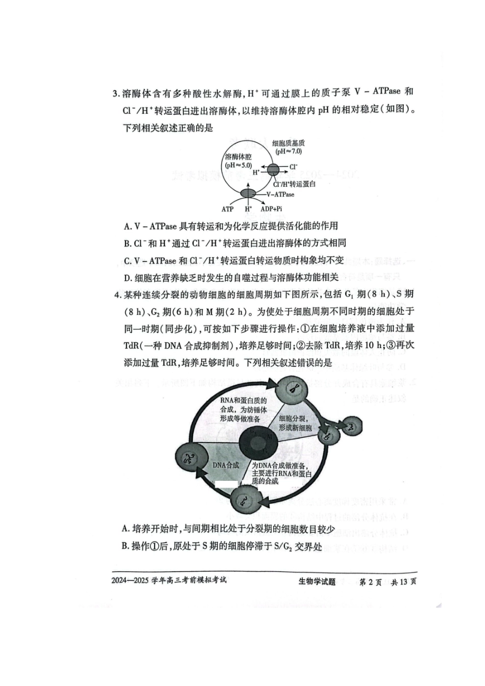 生物试卷+答案【2025天一大联考最后一卷】2025天一大联考2024-2025学年（下）高三年级5月考前模拟考试(5.20-5.21).pdf_第2页